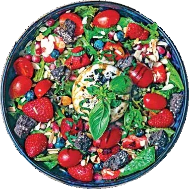 Burrata salad with berries and cherry tomatoes