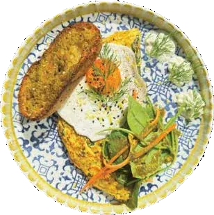 Poached eggs with beetroot on a patterned plate