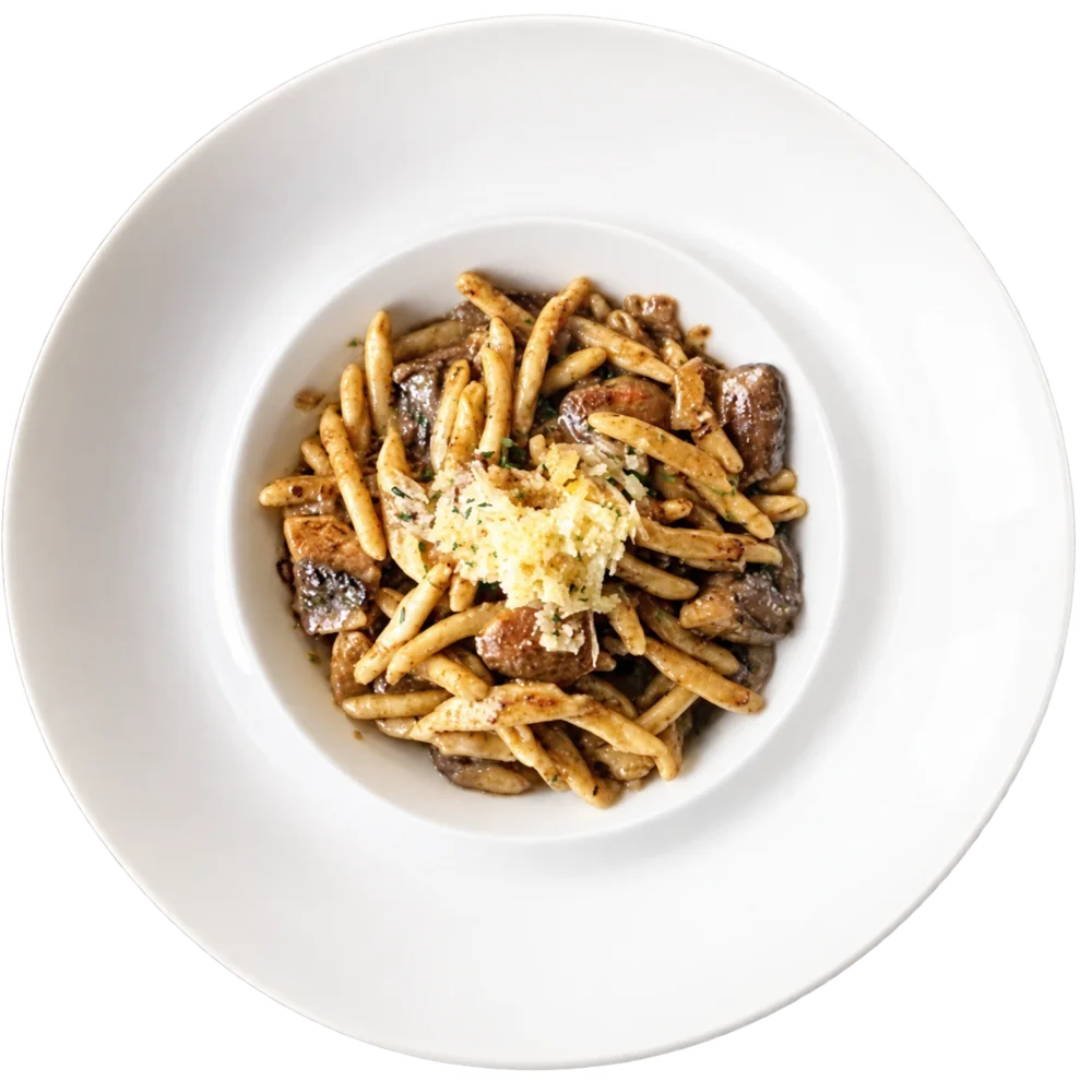 Sautéed wild mushrooms in a white bowl